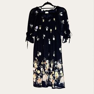 Siren Lily Petites Navy Floral Boho Dress PL | Sheer Overlay Flutter Sleeve